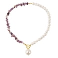 thumbnail image 2 of sunsanly Women Necklace Irregular Multicolored Natural Stone Beaded Chain Elegant Dress-Up Fashion Jewelry Stones Necklace Faux Pearl Clavicle Chain Jewelry Gift, 2 of 8