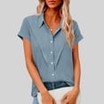 thumbnail image 2 of Ecqkame Womens Button-Up Shirts Turndown Collar Short Sleeve Solid Color Tops Lightweight Casual Work Daily Blouse Light Blue XL, 2 of 7