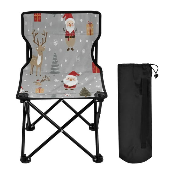 600D Oxford Camping Chair Portable Foldable Chair Supports 220 lbs for Picnic, Fishing, Backpacking Cartoon-style Christmas Characters