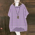 thumbnail image 4 of GUACER Gingham Plaid Shirts for Women Short Sleeve Cotton Linen Summer Tops Casual Checkered Tunic Blouses, 4 of 6