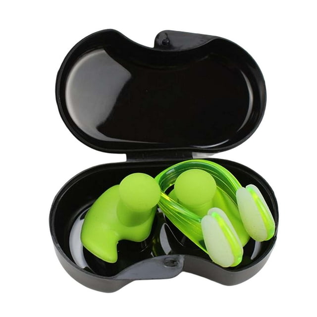 Juego de tapones para los oídos y pinzas para la nariz para natación, impermeables, para entrenamiento de adultos Verde