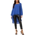 thumbnail image 2 of Women's High Low Tops Lantern Long Sleeve Round Neck Dressy Casual Chiffon Asymmetrical Tops Blouse L Royal Blue, 2 of 6