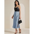 thumbnail image 2 of DARING DIVA Women's Satin High Waist Elastic Waist Split A Line Midi Skirts XL Blue Grey, 2 of 6