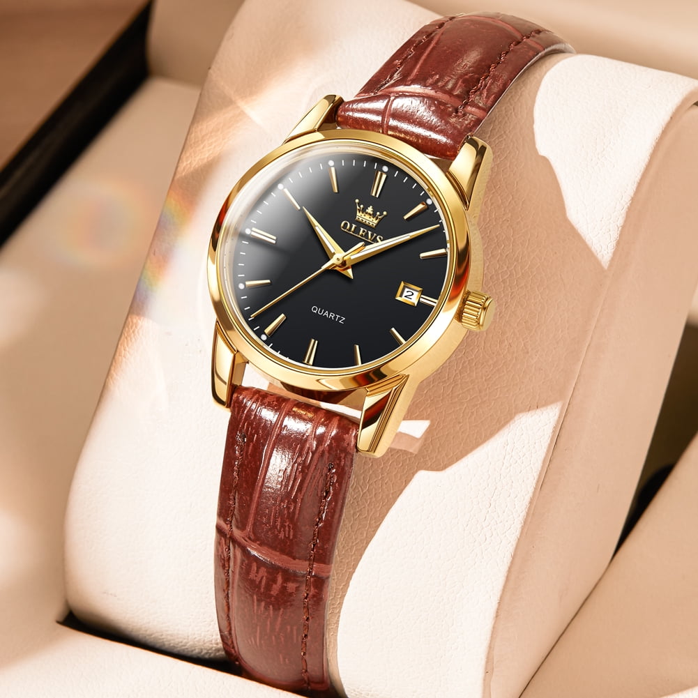 OLEVS Classic Leather Watches for Women, Business Dress Roman Arabic Numerals Ladies Watches, Waterproof Analog Quartz Womens Wrist Watches Brown Leather Strap Relojes para Mujer