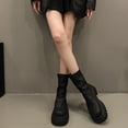thumbnail image 5 of Pu Leather Ankle Chunky Heels Chunky Sole Boots Slip On Booties Shoes Back Zipper Design, 5 of 5