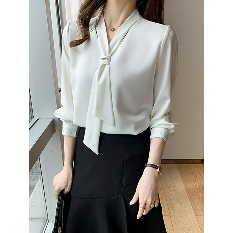 PIKADINGNIS Black White Lace Ruffles Chiffon Shirts Women Spring Summer  Office Long Sleeve Blouse Elegant V-neck Blouses S-4XL 