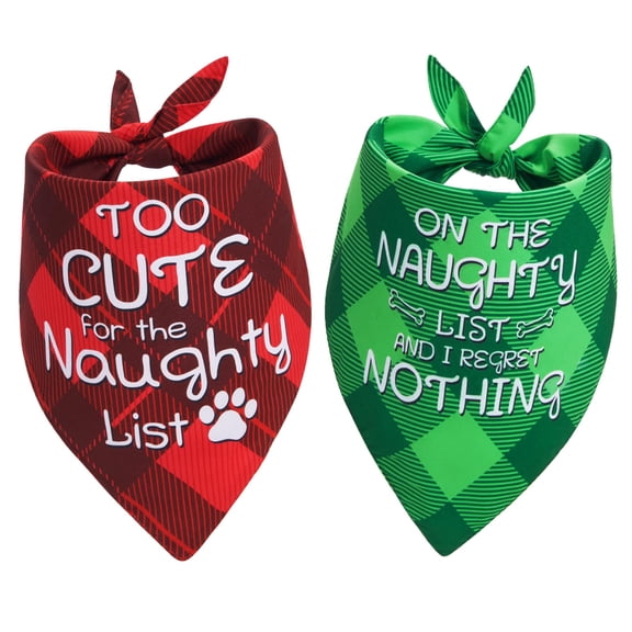 Earus Christmas Dog Bandanas Funny, Dog Christmas Scarf 2 Packs, Pets Festive Plaid Décor for Medium Large Dogs