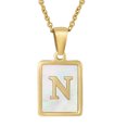 thumbnail image 1 of Collar de acero inoxidable con letras de concha de viento para mujer, colgante de primera letra inglesa de acero de titanio cuadrado, 1 of 6