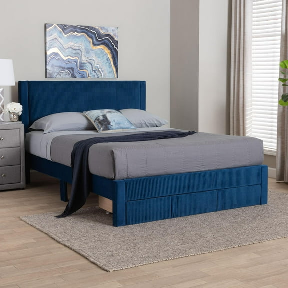 Baxton Studio Elora Modern Storage Bed, Queen, Navy Blue