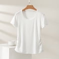 thumbnail image 4 of SSZMDLB Women T-Shirts Short Sleeve Scoop Neck Summer Tops Basic Tee Shirt Comfy Casual Everyday Wear Workout Clothes, White M, 4 of 5