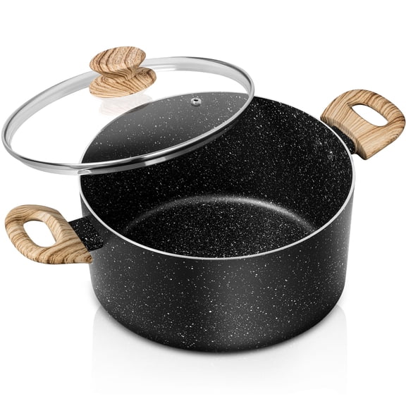 5Qt Nonstick Stock Pot with Lid, Black
