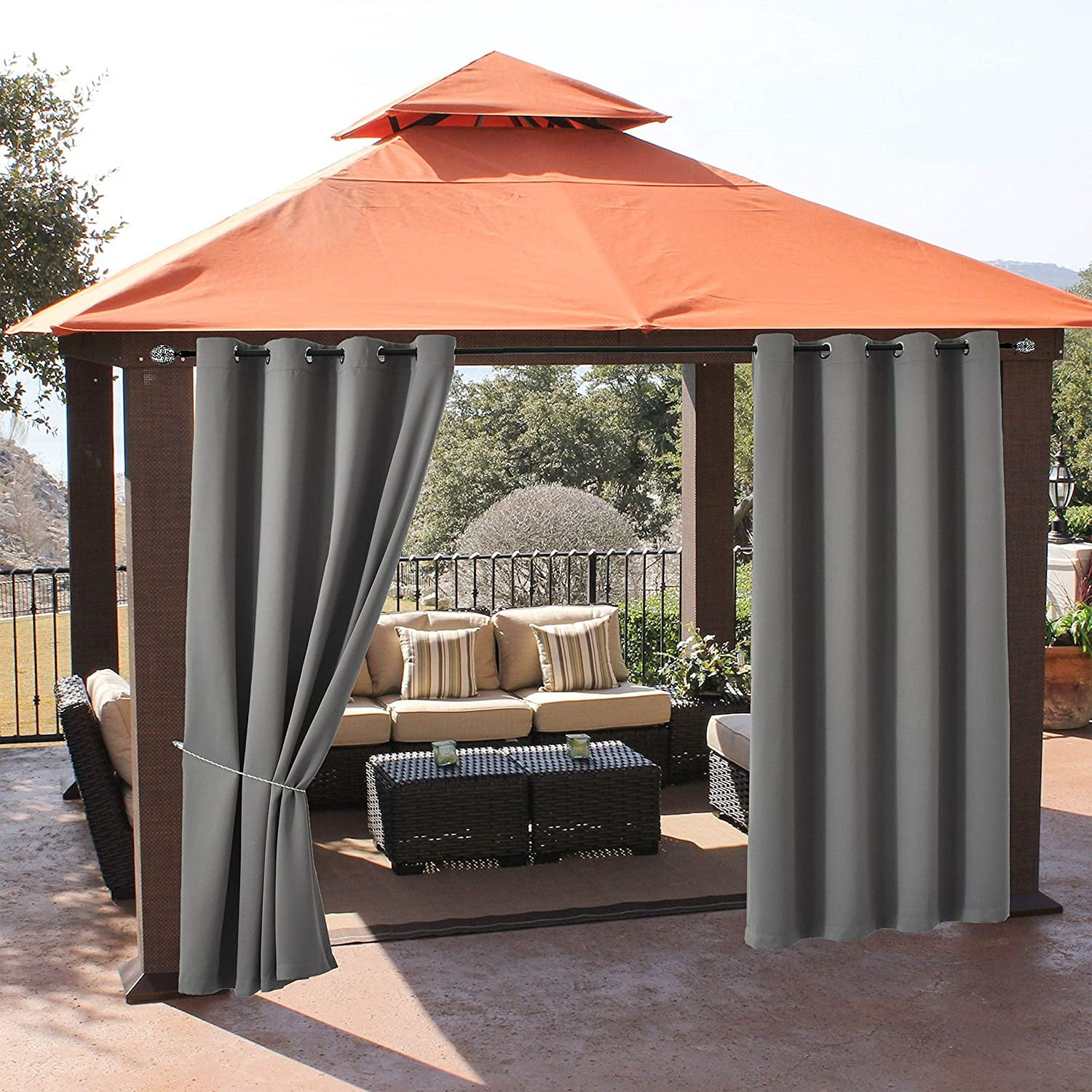 2xBlackout Outdoor Curtain UV Sun Shade Drape Panel for Pergola Pavilion 54x96" 
