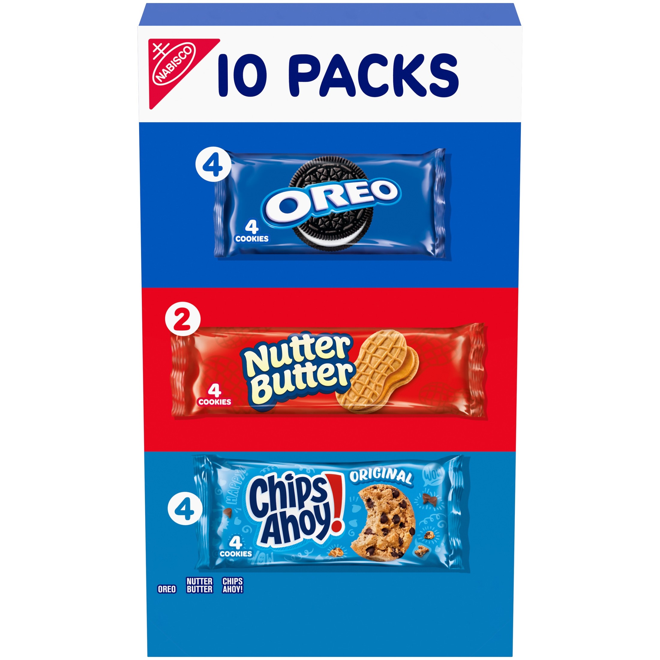 Nabisco Cookies Variety Pack, OREO, Nutter Butter, and CHIPS AHOY!, 10 Four-Cookie Snack Packs