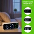 thumbnail image 3 of REGALWOVEN Small Dual Alarm Clock for Bedroom, Dimmable, DST, Snooze,12/24H, Alarms with Indoor Temperature, Decorate for Bedroom 6.7 x 2.4 x 1.2 inch White Blue, 3 of 7