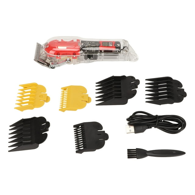 Cortadora de cabello eléctrica, pantalla LED de poco ruido, cortadora de cabello con cuchilla incisiva y 6 peines guía transparentes