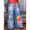 thumbnail image 5 of Women'S Summer High Waist Floral Print Loosse Wide Leg Pants with Pockets Royal Blue M, 5 of 6