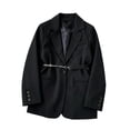 thumbnail image 4 of Girls Blazer Dress, Solid Color Lapel With Chain Belt, Long Sleeve Casual Suit Jacket For Kids Black 3-4Years, 4 of 6