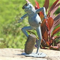Conga Drummer Frog Verdigris Green Metal Garden Sculpture