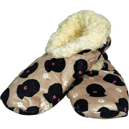 Image of Comfies Womens Black Labradoodle Slippers - Sherpa Lined Animal Print Booties