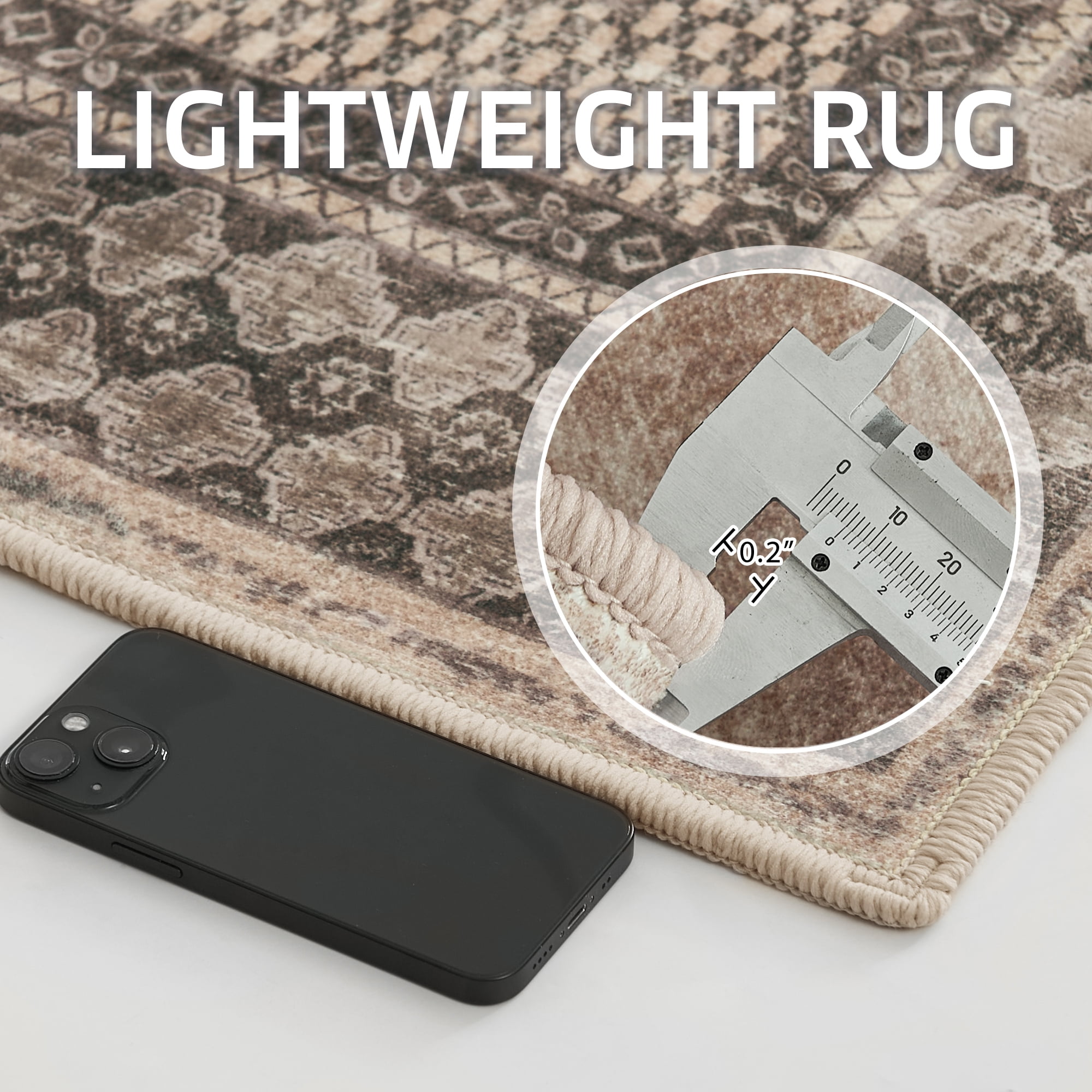NICETOWN 2'x8' Runner Rug, Machine Washable Traditional Tribal Area Rug Non-Slip Stain Resistant Hallway Runner Rug Soft Foldable Low Pile Floor Mat for Kitchen Bedroom Hallway, Brownness