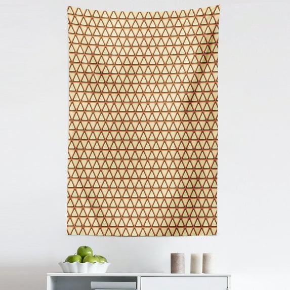 Geometric Tapestry, Grid Triangles with Rhombus and Hexagon Design Retro Colors Abstract, Fabric Wall Hanging Decor for Bedroom Living Room Dorm, 5 Sizes, Beige Coral Dark Taupe, by Ambesonne