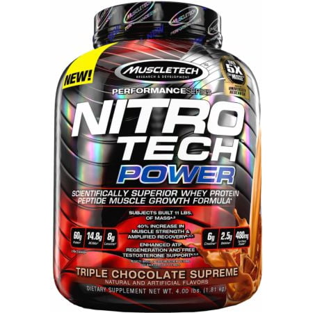 Nitro Tech Ingredients - Muscletech Nitro Tech Power Protein Powder, Triple Chocolate Supreme, 60g Protein, 4 Lb