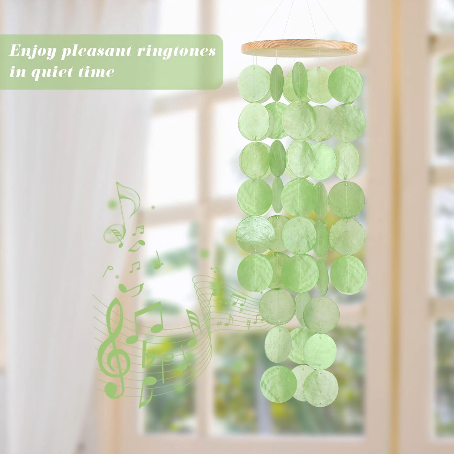 Sinkoo Wind Chimes for Outside - Handcrafted Green Capiz Shells Windchime Coastal Style Decor for Indoor/Outdoors, Garden Decor, Great for Family Friend, Wind Chimes Lovers and More