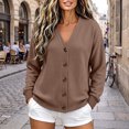 thumbnail image 5 of Ghalytn Women's Waffle Knit V-Neck Cardigan, Button Front Long Sleeve with Pockets, 5 of 8