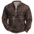thumbnail image 3 of Tawop Long Sleeve Shirts for Men Crew Neck Graphic Quarter Zip Brown L, 3 of 3