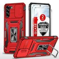 LeYi for Samsung Galaxy S21 FE Case, 2 Pack Screen Protector, Slide Camera Cover Protection, Red
