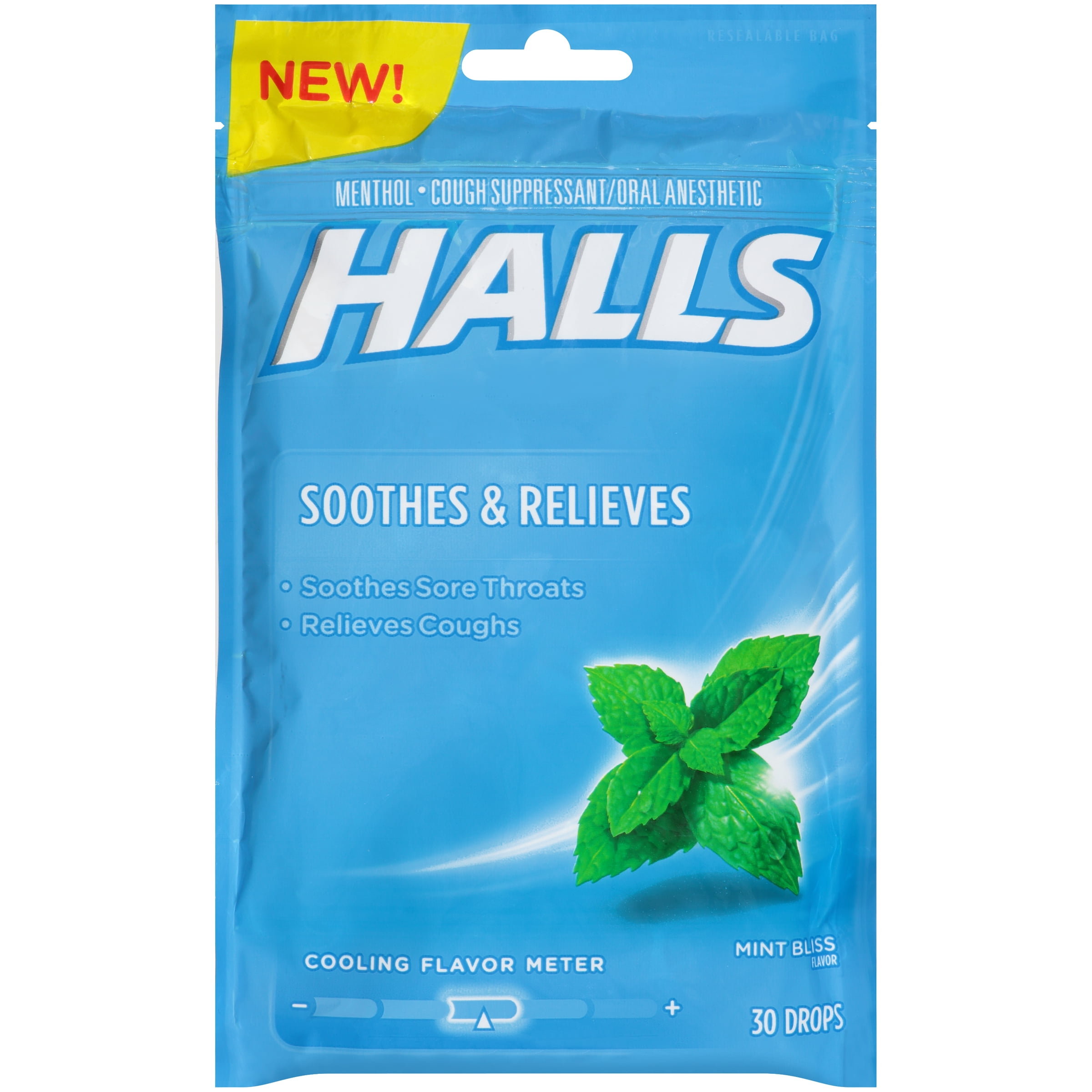 HALLS, Mint Bliss Flavor Cough Drops, 30 Pcs
