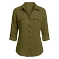thumbnail image 4 of Slim Fit Cotton Linen Button Down Shirts for Women Long Sleeve Collared Slim Fit Dressy Casual Work Blouses with Pockets Trendy Lightweight Comfy Plain Peasant Long Sleeve Cargo Shirts Green S, 4 of 4