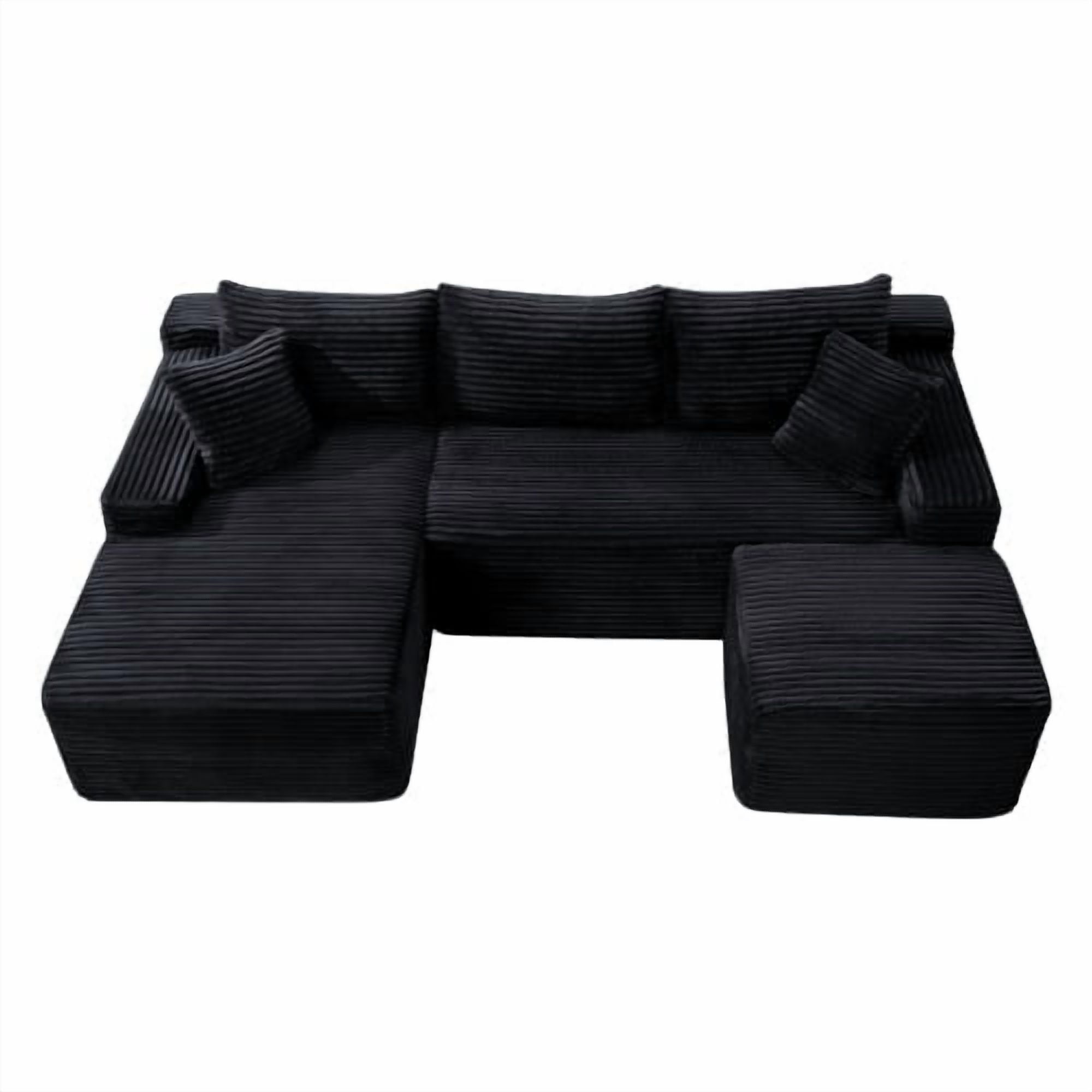 106.3" U-Shaped Cloud Sectional Sofa with Deep Seat, Modular Sleeper Couch, No Assembly, Black