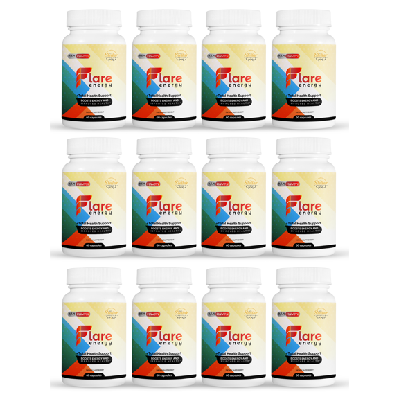 12 Pack Flare Energy, total health support and boosts energy-60 Capsules x12