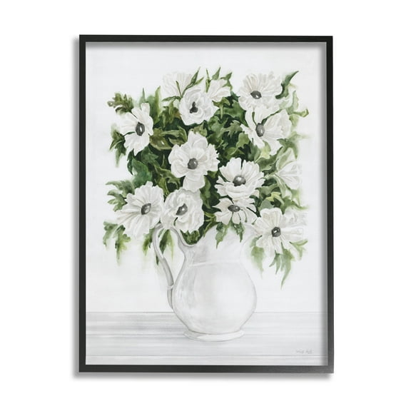 Stupell Industries Blooming White Flowers Still Life Vase Painting Black Framed Art Print Wall Art, Design by Cindy Jacobs