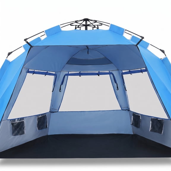 Airfind 3-4 Person Easy Pop Up Beach Tent UPF 50 Portable Sun Shelter, 190T polyester fabric fiberglass Frame, Blue