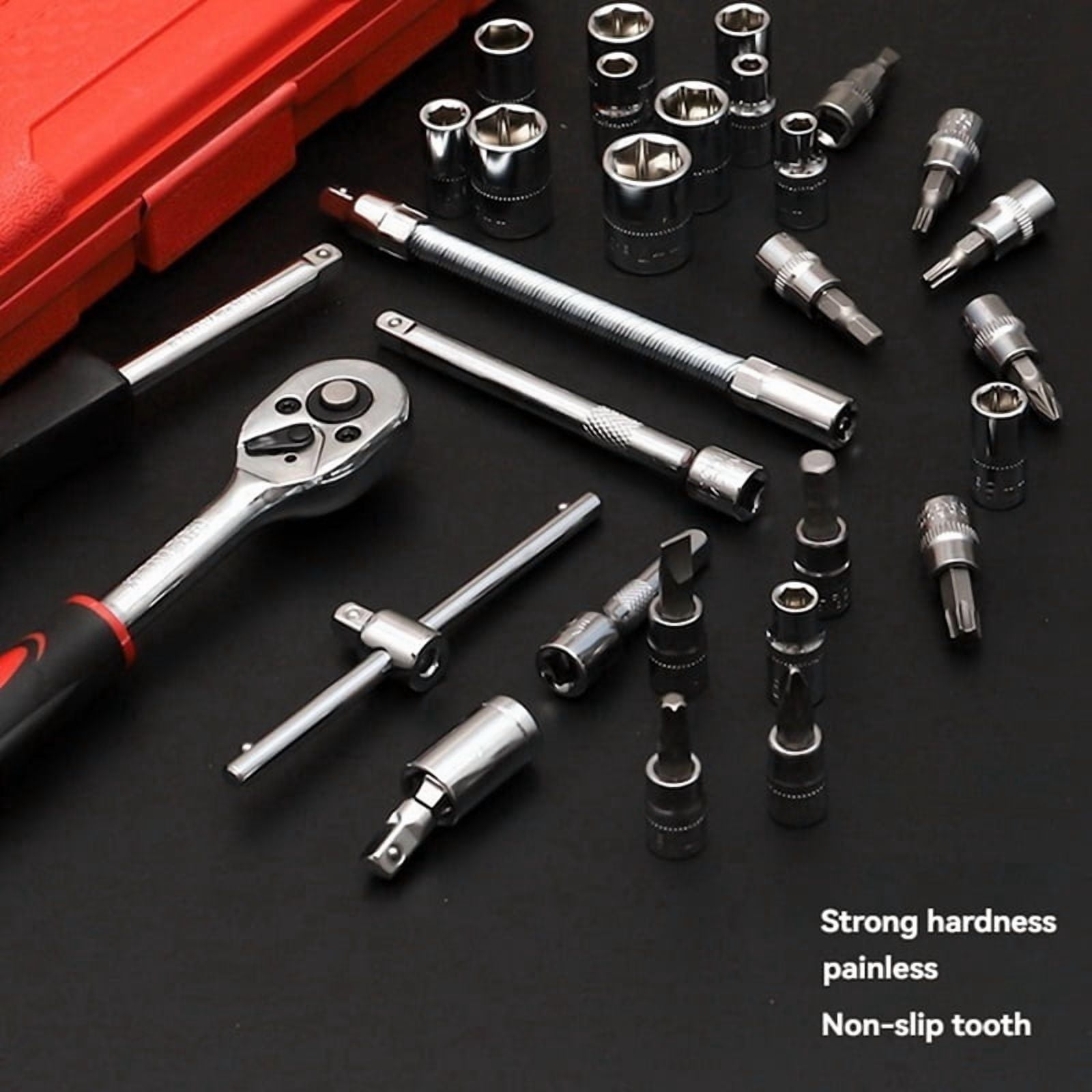 46 Piece/Set of Car Repair Tool Kit Socket Set Car Repair Tool Ratchet Torque Wrench Combo Auto Repairing Tool Set Red