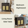 thumbnail image 4 of MINCETA Rattan Nightstand, Mid Century Modern Nightstand with Rattan Decorated Door and Adjustable Shelf, Bedside Storage End Table with Drawer, Night Stand for Bedroom and Living Room, Espresso, 4 of 6