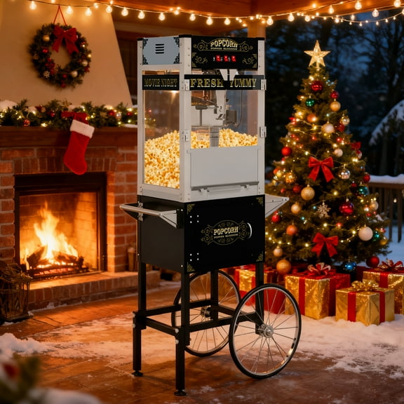 siu want 20oz Commercial Popcorn Machine with Cart - Vintage Style Popper Pops 62 Cups per Batch, Portable Cart with Wheels for Parties, Home Theater, Events (Black)​