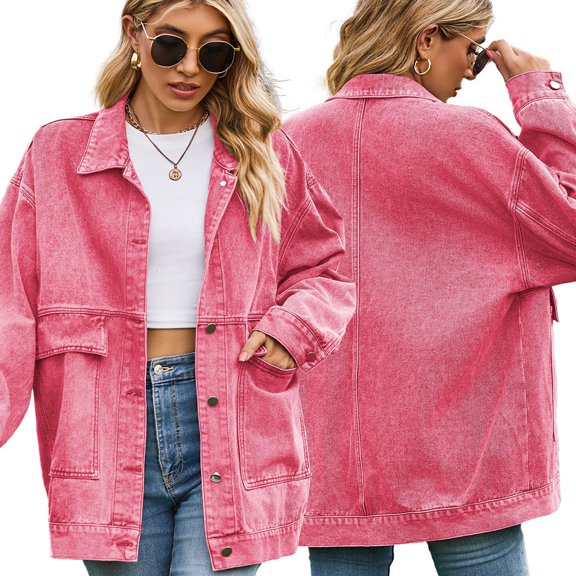 FJUCHAI Girls Oversized Denim Jacket Female Long Sleeve Jean Jacket Coats Boyfriend Jean Coat Jeans Jacket for Girls S-XXL