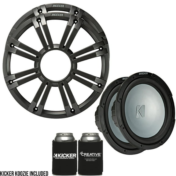 Kicker - Two 12 Inch LED  Marine Subwoofers in Charcoal, 2 Ohm Bundle 4 Ohm each