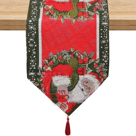 

Christmas Table Runner Xmas Table Linens Red Christmas Embroidered Santa Claus Christmas Home Tablecover Decorative Washable Tassel Table Runner for Christmas Table Decor Christmas Decoration