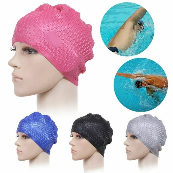 Swim Cap for Women Men, Silicone Swimming Caps for Long Hair Waterproof Bathing Pool Swimming Cap Cover Ears to Keep Your Hair Dry, Gray