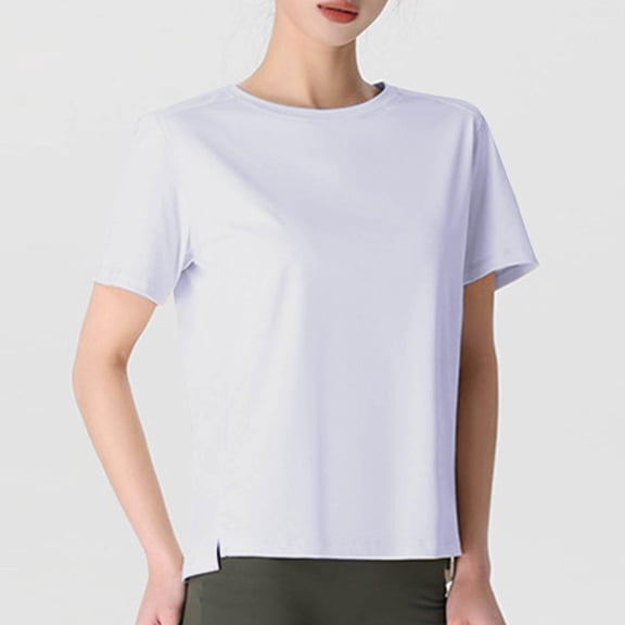 Women's Summer Plus Size T-Shirts Casual Solid Round-Neck Hooded Short Sleeve Tee shirts Loose Fit Purple Tops Clothes S-2XL