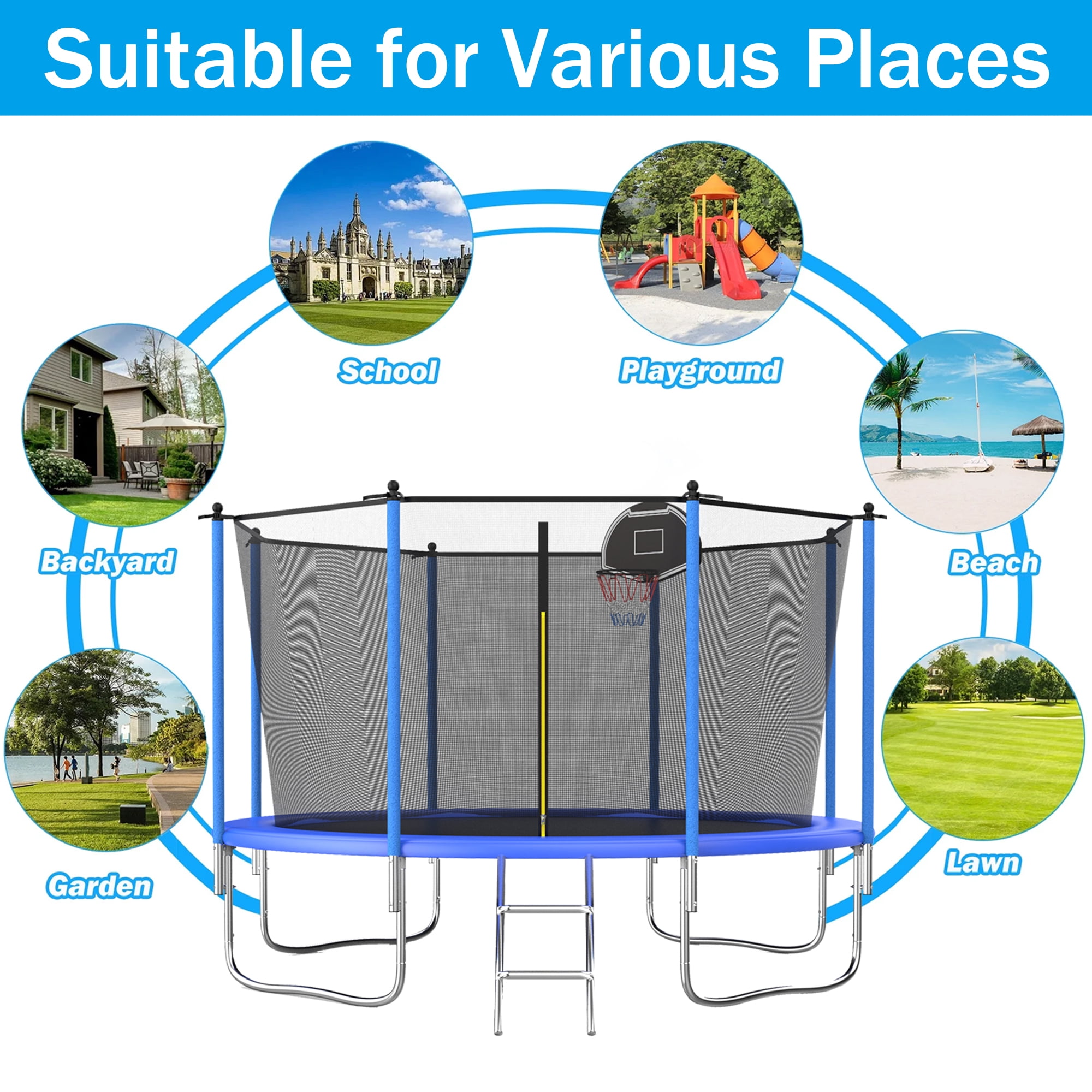 Shengchao Trade 12FT Trampoline with Safety Enclosure Net, ASTM Approval, Basketball Hoop