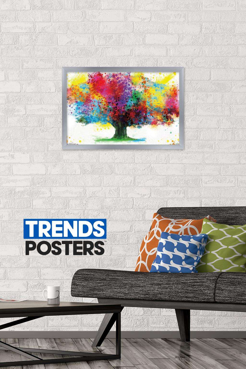 Color Bursting Tree Wall Poster, 14.725" x 22.375", Framed