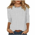 thumbnail image 2 of Wiyuqeen 3/4 Length Sleeve Womens Tops Crew Neck Plaid Shirts Casual Color Block T Shirts Plus Size Summer Loose Tees Womens Gifts, 2 of 5