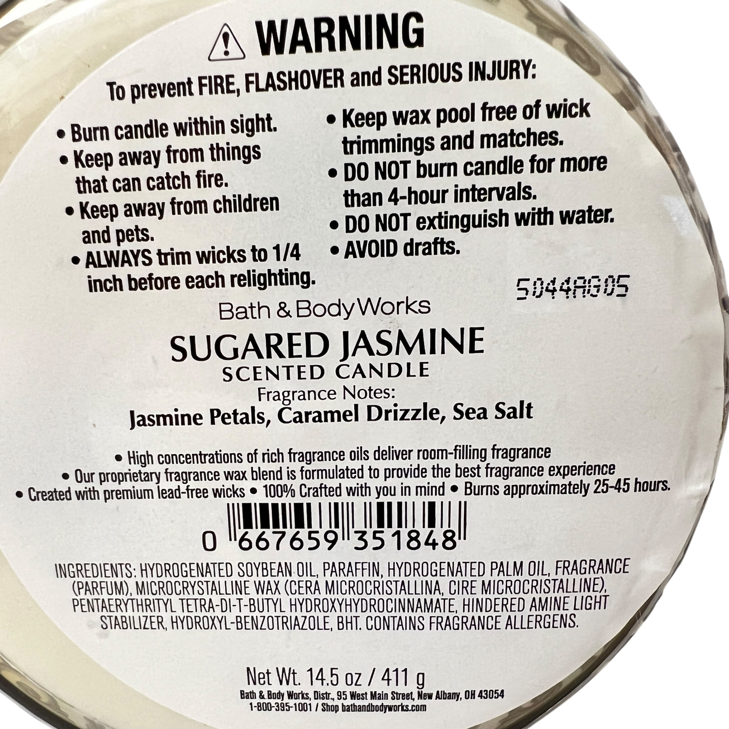 Bath & Body Works Sugared Jasmine Scented 3 Wick Candle 14.5 oz