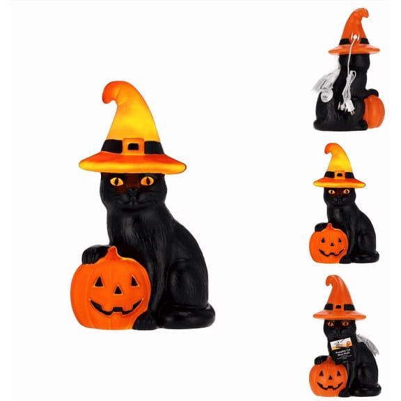 Light-Up Pumpkin Cat Blow Mold Outdoor Decoration, Orange and Black