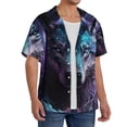thumbnail image 2 of KLL Purple Sky Wolf Print Men's Shirt Short Sleeve Button Down Summer Cuba Beach Shirts- Large, 2 of 5